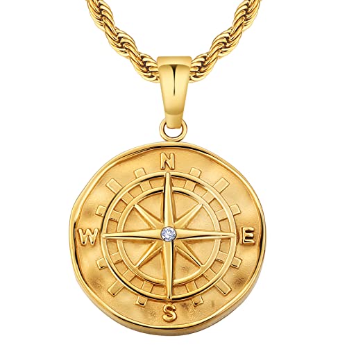 KRKC&CO Kompass Kette Herren Münze Anhänger Goldkette, 2,5mm 55,9cm...