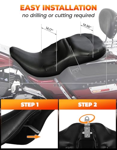 C.C. RIDER Black Motorcycle Seat Driver Passenger Seat for Harley Davidson Touring Electra Glide Road King Road Glide Street Glide 1997-2007