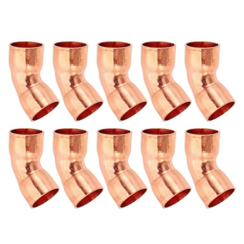 PATIKIL 1/2 ID 0.8mm Thick Elbow Copper Fitting, 10pcs 99.9% Pure Copper 45 Degree Pipe Fitting Short Radius Tube Connector with Sweat Solder Connection for HVAC Refrigeration System