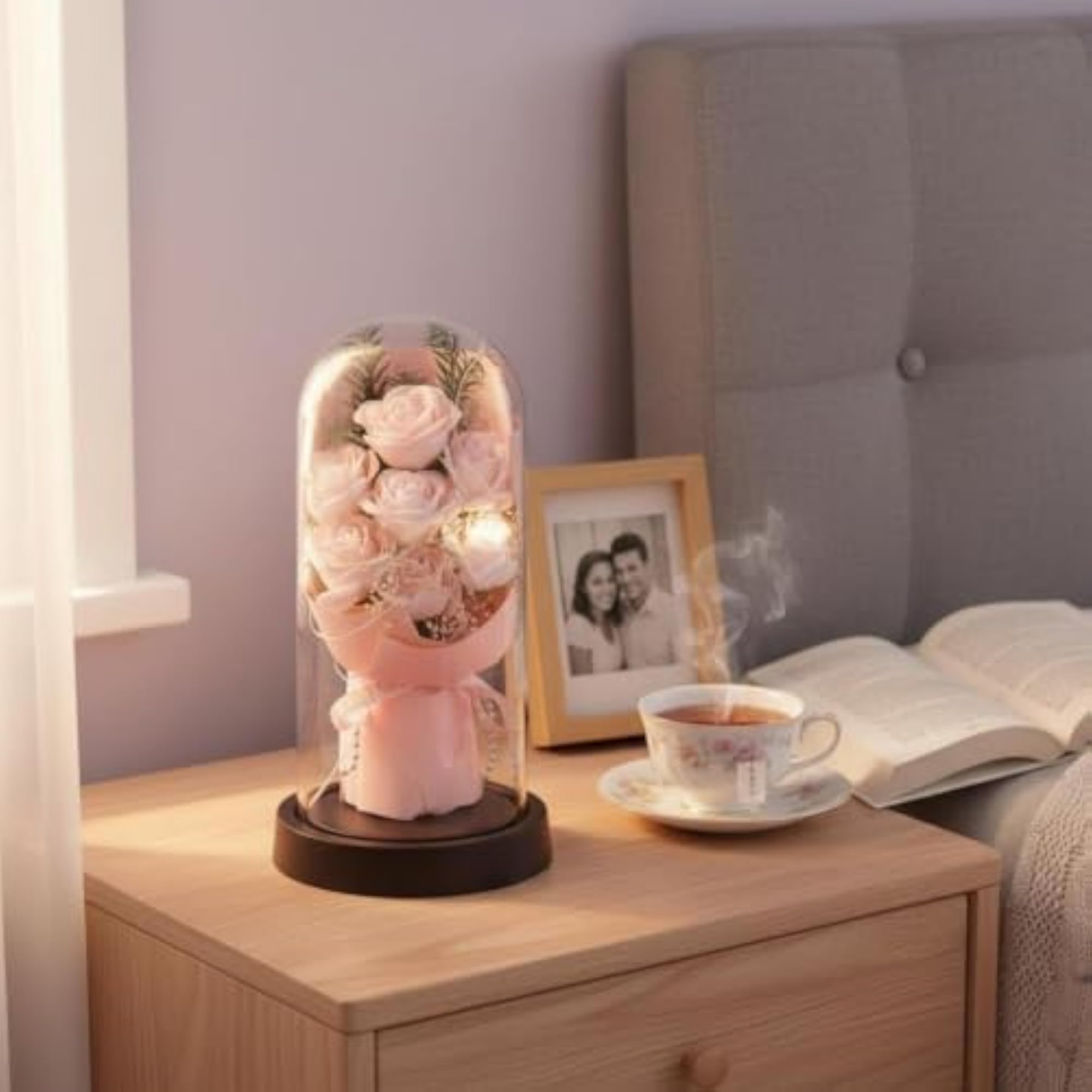 Soap Rose Glass Cloche Elegant Design Gift