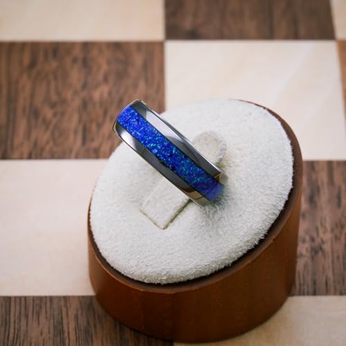 100S JEWELRY Engraved Personalized Gunmetal Tungsten Rings For Men Blue Opal Inlay Wedding Engagament Promise Band Size 6-163