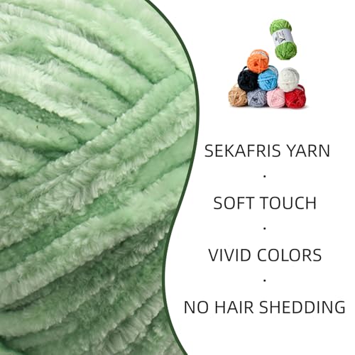 Image of 2 Pack Plush Chenille Chunky Yarn - Fluffy Velvet Yarns Crochet for Blanket Knitting and Crocheting - Soft Baby Yarn for Crocheting - Amigurumi Crochet Yarns 100g (87yds) (2 Light Green)