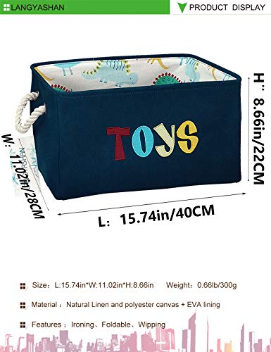 Image of Rectangular Storage Basket Collapse Canvas Fabric Storage Bin with Handles for Organizing Home /Kitchen /Kids Toy /Office /Closet /Shelf Baskets (Navy Toys)