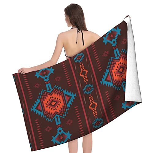 Skt T1 Ethnic Tribal Beach Towels Soft Native American Geometry Brown Bath Pool Towels Highly Absorbent Sand Proof Quick-Dry Accessories For Adults Teens Camping Picnic - Oversized 31.5X51.2 Inches #TOP1