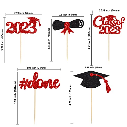 Gyufise 30Pcs 2026 Graduation Cupcake Toppers Red Glitter Class of 2026 Cake Toppers Graduation Done Cupcake Picks Grad Cap Diploma Cake Decorations for 2026 Graduation Theme Party Cake Supplies - Image 2
