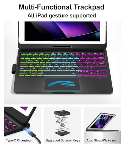 Image of Baisla iPad 9th Generation Case with Keyboard 10.2 inch (2021), 360 Rotatable with Trackpad & Rainbow Backlit, iPad Keyboard case for 9th /8th /7th, iPad Air 3, iPad Pro 10.5 (Black)
