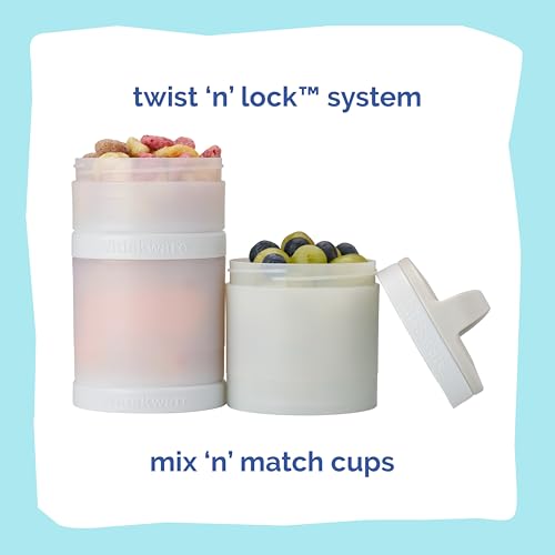 Image of Whiskware Stackable Snack Containers for Kids and Toddlers, 3 Stackable Snack Cups for School and Travel, Tan /White /White