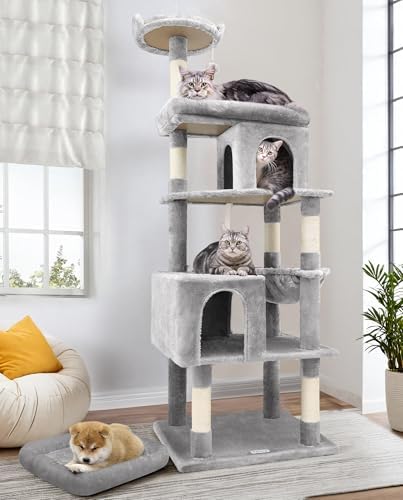 （00:00時点） Globlazer キャットタワー 大型猫用 頑丈安定 タイプ 多頭飼い 2つキャットハウス 取り外し可能なクッション付きトップ見晴台 展望台を拡大 ポータブルペットベッド 猫の爪とぎボード 吊り下げバスケット 6つ天然麻紐爪とぎポール 猫のおもちゃ 多機能 据え置き 猫タワー 転倒防止ストラップ 簡単に登れる 運動ニーズに対応 高さ178 cm ライトグレー S72