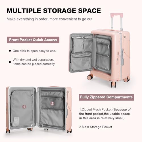 Ride On Luggage with Foldable Seat for Kids&Adults with Seat Belt,Hardshell Ride On Suitcase with Front Pocket,Lockable 4-Spinner Wheels,USB Port,TSA Lock,20 inch,Pink3