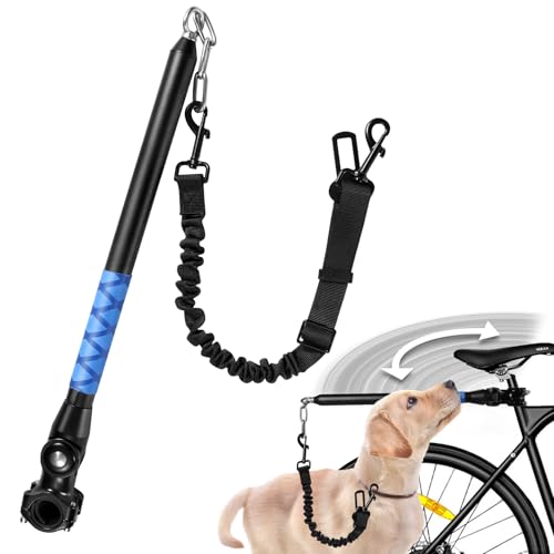 Laisse de vélo pour Chien, Rotation à 150°, Amortisseur intégré rétractable, en Nylon élastique, Fixation pour Ceinture de sécurité Voiture (Noir)