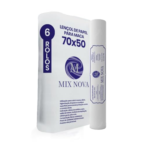 Mix Nova Lençol Descartável Papel Hospitalar Maca 70x50 06 Rolos Branco