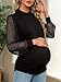 FMEYOA Women's Maternity Shirt Long Sleeve Top Swiss Dot Mock Neck Ribbed Knit Striped Ruched Side Blouse(Black,Large)