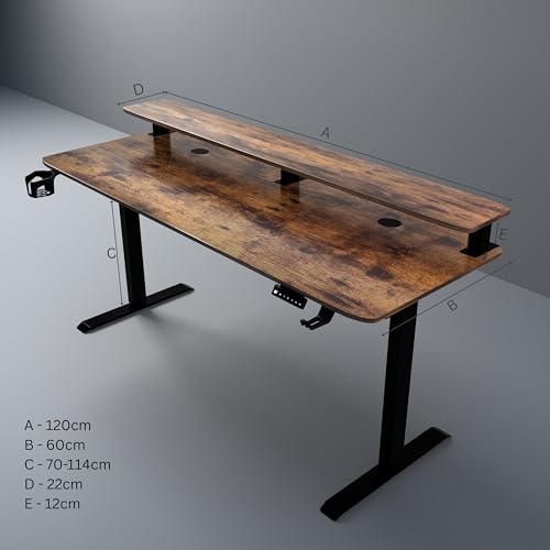 Image of Momentum Electric Height Adjustable Standing Desk with Monitor Riser, with One Piece Top, Advance 3 Memory Presets, 5 Year Warranty (Rust, Top - 120cm)