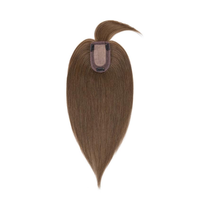 Human Hair Toppers for Women, 150% Density Hair Topper with Bang, No Tangle & Smooth, Upgrade 7x13cm Silk Base, 12 Inch #04 Medium Brown