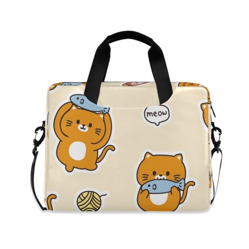 MiaoLD パソコンケース PCケース ねこ 魚 おもしろ イエロー 黄色 猫柄 ノートPCインナーケース 15.6インチ A4対応 耐衝撃 超強保護 ノートパソコンバッグ ビジネスバッグ レディース メンズ 通勤 通学 出張 手揚げ ショルダー付き 男