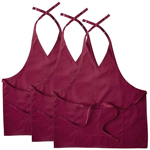 Chef Code 3-PACK Tailored Apron with V-Neck and Snap Closure (Burgundy)