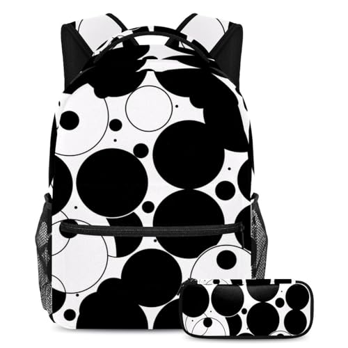 Cartable enfant avec trousse motif géométrique noir multicolore pour la rentrée scolaire