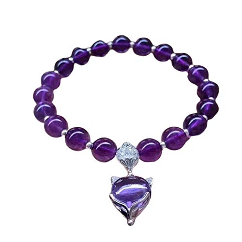 Pendentif renard améthyste violette en cristal de quartz naturel et perles de prestige