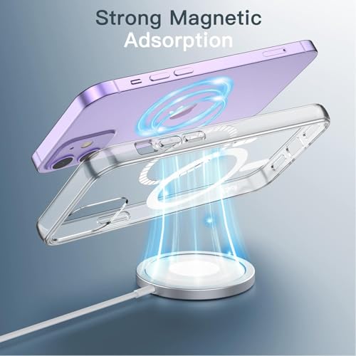 Image of Magnetic Silicone Case for iPhone 12 Mini Compatible with MagSafe, Shockproof Phone Bumper Cover, Anti-Scratch Clear Back (Clear)