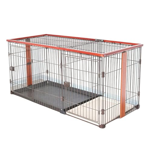Pakabi犬用 ケージ ペットサークル 犬 サークル 幅146*奥行き68*高さ71cm 室内 サークル トイレトレーニング出来る しつけできる 室内 お手入れ簡単 木製風 (レッドブラウン,XL:小(トイレ付))