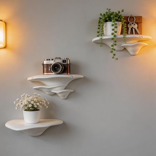 NestVogue 2 PCS Mushroom Wall Hanging Shelves - Assorted Realistic Floating Ledges Whimsical Forest Fairy Wall Decor for Crystals & Plants Unique Cottagecore Room Aesthetic Display