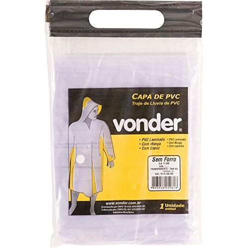 Capa para Chuva de PVC Laminado, sem Forro, 1.35 M, Transparente, Gg, Vonder VDO2286