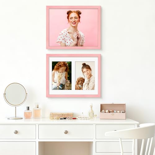 Image of DUENPY 8.5x11 Double 5x7 Picture Frame Double Picture Frame Displays Two 5x7 inch Photos Available Horizontal Wall Mounting Display and Vertical Pink