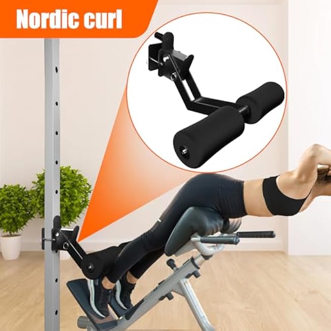 Nordic Hamstring Curl Pro Attachment - Adjustable Power Rack Leg Lock with High-Density Recovery Foam Padding, Compatible with 5/8 & 1 Holes - Home Gym Strength Training Equipment