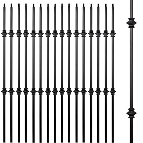 S02-Wrought Iron Balusters â€“ Set of 20 Hollow Double Knuckle Balusters - Decorative Metal Balusters for Decks â€“ Spiral Stair Railing - 1/2 -inch Iron Spindles â€“ Satin Black Metal Railing