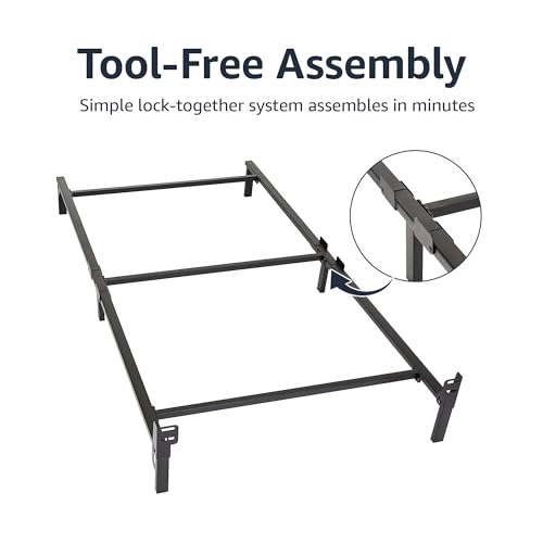 Amazon Basics Metal Twin Size Bed Frame, 6-Leg Base for Box Spring and Mattress Support, Tool-Free Easy Assembly, 74.5"L x 38.5"W x 7"H, Black by Amazon Basics - Image 4