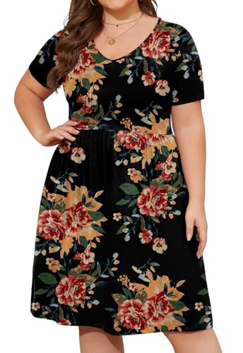 Image of DB MOON Women Plus Size Dresses 2026 Summer Casual V Neck Short Sleeve Knee Length Dress with Pockets