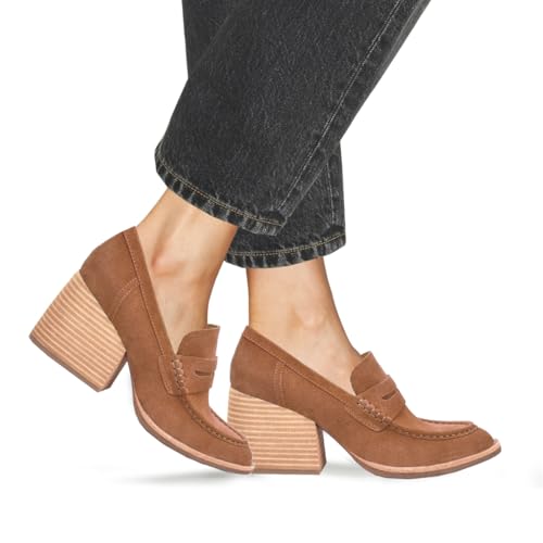 Image of MOOMMO Women Chunky Platform Loafers Pumps Round Closed Toe Slip On Penny Loafers Suede Block High Heels Oxford Shoes Formal Classic Thick Heel Dress Loafer Office Ladies Vintage Comfort 4-11 M US