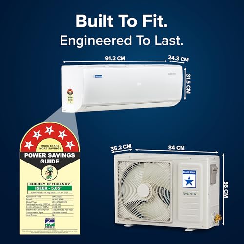 Image of Blue Star 1.5 Ton 5 Star,Inverter Split AC (Copper, Convertible 5 in 1 Cooling, DigiQ Hepta Sensor, Dust Filter, Self Diagnosis, IE518PNU, White)
