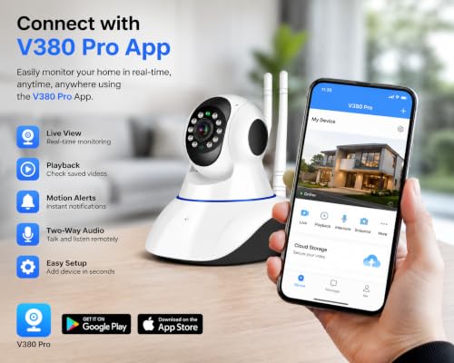 Image of Dr Vision 4MP Wireless Smart CCTV Camera for Home Security | 1080P HD Indoor WiFi Camera | Pan Tilt Zoom | Color Night Vision | Motion Detection | Two Way Audio with Mobile App V380 Pro (Dual Antenna)