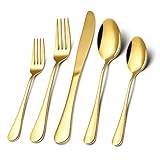 Gold Silverware Set Set for 8, 40 Pieces Stainless Steel Flatware Set, Stain Finish Tableware...