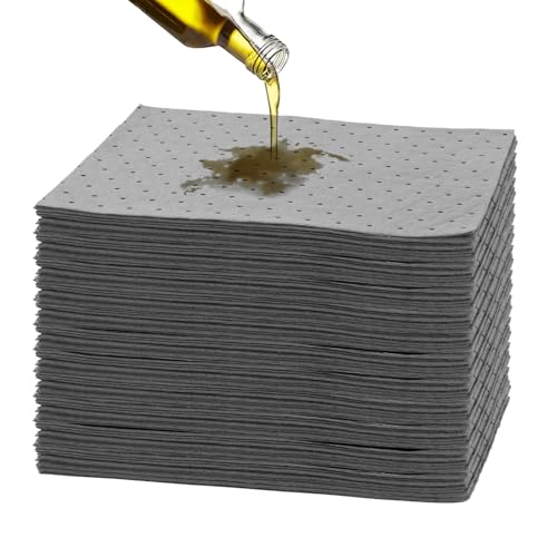 100枚入り オイル吸着マット 工業用 吸収シート33cm×25cm 油吸着材 オイルマット ミシン目カット付き 油吸着まっと 油拭きマット コットン エコノミータイプ 高速吸収性 環境に優しい 業務用床・カーペット清掃用品 Oil Absorbent Pads (100)