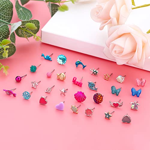 Image of NEWITIN 100 Pairs Colorful Cute Earrings for Girls Sensitive Ears Hypoallergenic Girl Stud Earrings Set Stainless Steel Cartoon Stud for Girls and Women
