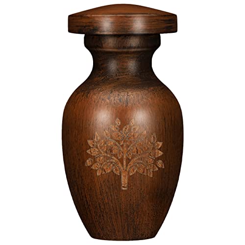 keepsake urns wood - Small Keepsake Cremation Urn for Human Ashes with Wood Grain Finish Mini Personal Funeral Urn for Pet or Human Ashes, Decorative Tiny Ashes Keepsake Wooden Urn Memorial Ashes Container (Brown)