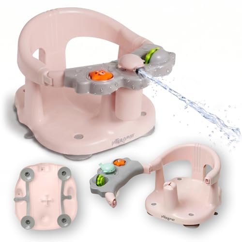 Interbaby Asiento Bañera Bebé Antideslizante con Ventosas | Asiento Baño Bebé Seguro y Ergonómico | Silla Bañera y Ducha Bebé 6 24 Meses | Sillón de Baño Infantil Cómodo y Estable (Rosa)