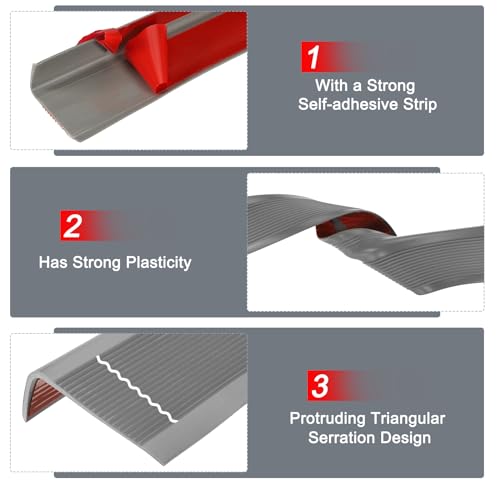 QUARKZMAN 3.2Ft Treppenkantenprofil, 4mm PVC Selbstklebender Treppenkanten-Schutz L-Form Treppenabschluss Treppenstufenkantenverkleidung für den Außen- und Innenbereich, Grau.