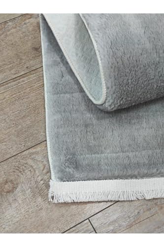 Saçaklı Kalın Yumuşak Kaymaz Taban Açık Gri Peluş Halı, 100 x 300