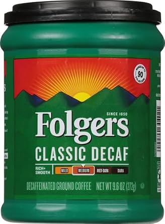 Folgers Decaf Coffee, Ground Coffee, Classic Medium Roast, 9.6 Ounce Canister