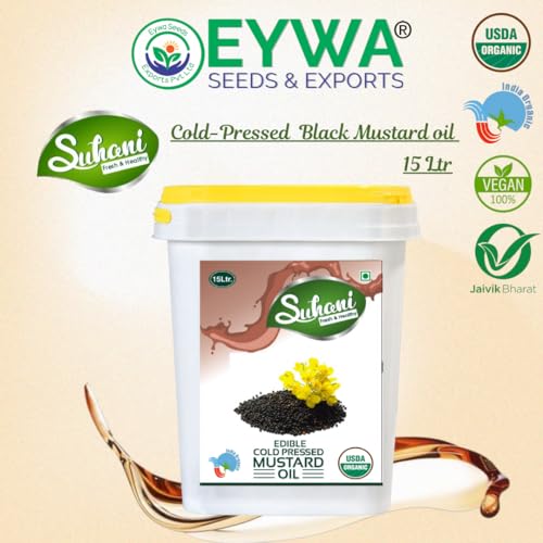 Image of Eywa Seeds & Exports Pvt Ltd Organic Black Mustard Oil (15 Liter) Cold Pressed /Wood Pressed Oil | Sarso /Mustard Kachi Ghani Ka Tel (Suhani)