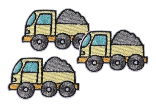 Mini Construction Truck Embroidered Iron On Sew On Patch Cartoon Appliques Fabric Decorating Uniform Clothing Bag Shoes Hat Cap Jeans Jackets Backpacks3 PCS.