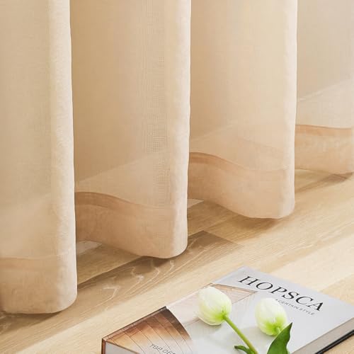 Image of Extra Wide Sheer Curtains Taupe 84 Inches Long, Window Treatments Rod Pocket Volie Drapes for Living Room /Bedroom, 108 IN Width Semi Outdoor Curtain Panels for Patio, Lawn, Garden, 108 inchx 84 inch, 2 Panels
