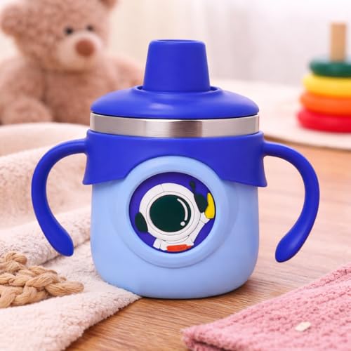 Image of THE LITTLE LOOKERS Stainless Steel Sipper Bottle 260ml | 316 Grade SS | BPA Free | Suitable for Hot & Cold |Travelling Bottle for Kids & Toddler|Training Sippy Cup with Straw /Spout Royal Blue