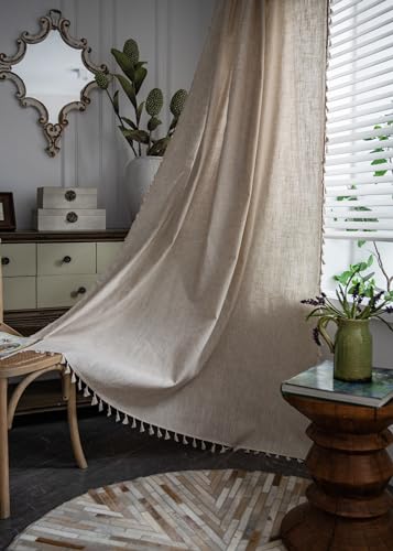 iyoimono Boho Vorhänge Beige Leinen Einfarbig Vintage Landhausstil Häkeln Stricken Gardinen,Polyester Baumwolle Lace Transparent Vorhang für Küche Wohnzimmer Schlafzimmer,2 Stück,B150×H240cm