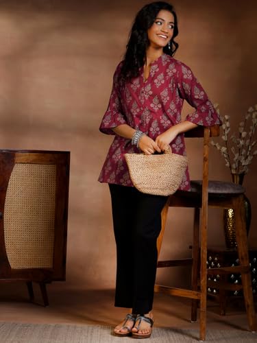 Image of Libas Printed Cotton A-Line Kurti for Women