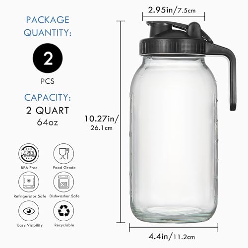 YEBODA 64oz Glass Pitcher with Lid 2 Pack - Use Code 9B4RXKLV - Image 3