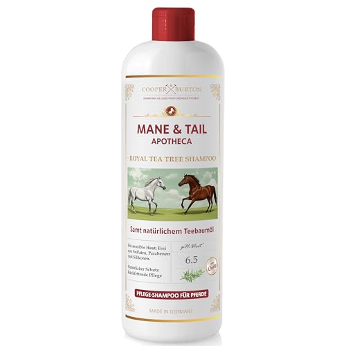 COOPER & BURTON Champú para caballos y ponis de aceite de árbol de té de alta calidad, 500 ml, cuidado para melena, cola y pelo, pH neutro contra picor, caspa y olores, sin parabenos ni siliconas